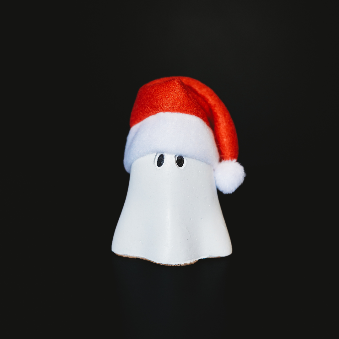 Christmas Spirit | Handmade Concrete Christmas Ghost Decor with Santa Hat