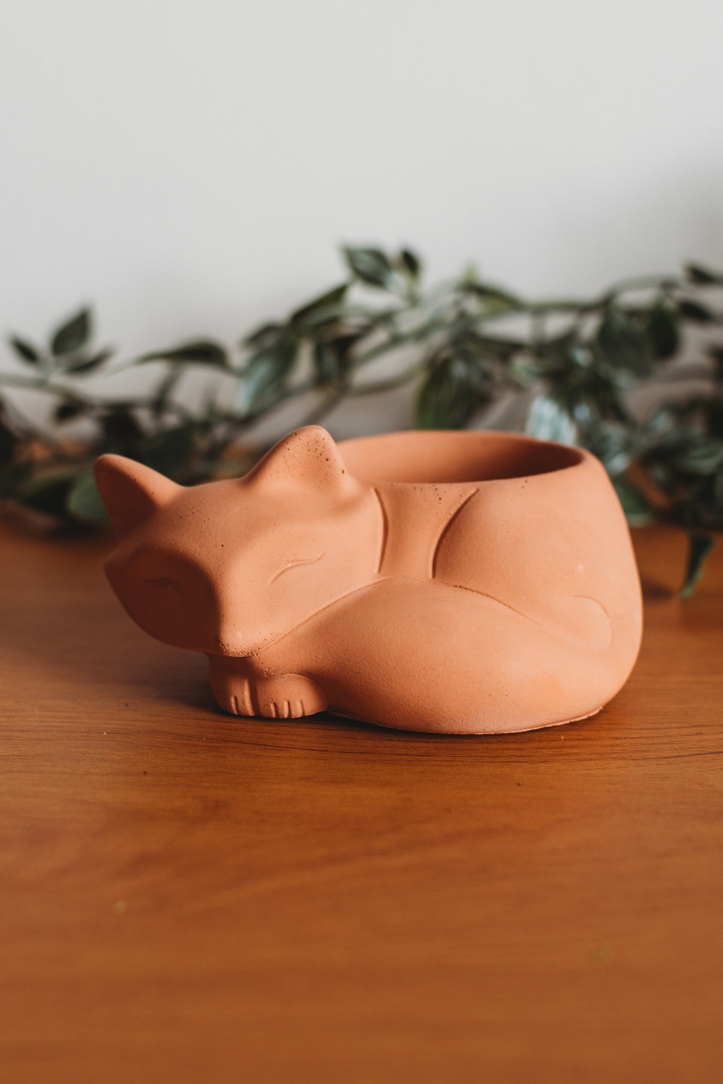 Handmade Sleeping Fox Concrete Planter: Desk Decor