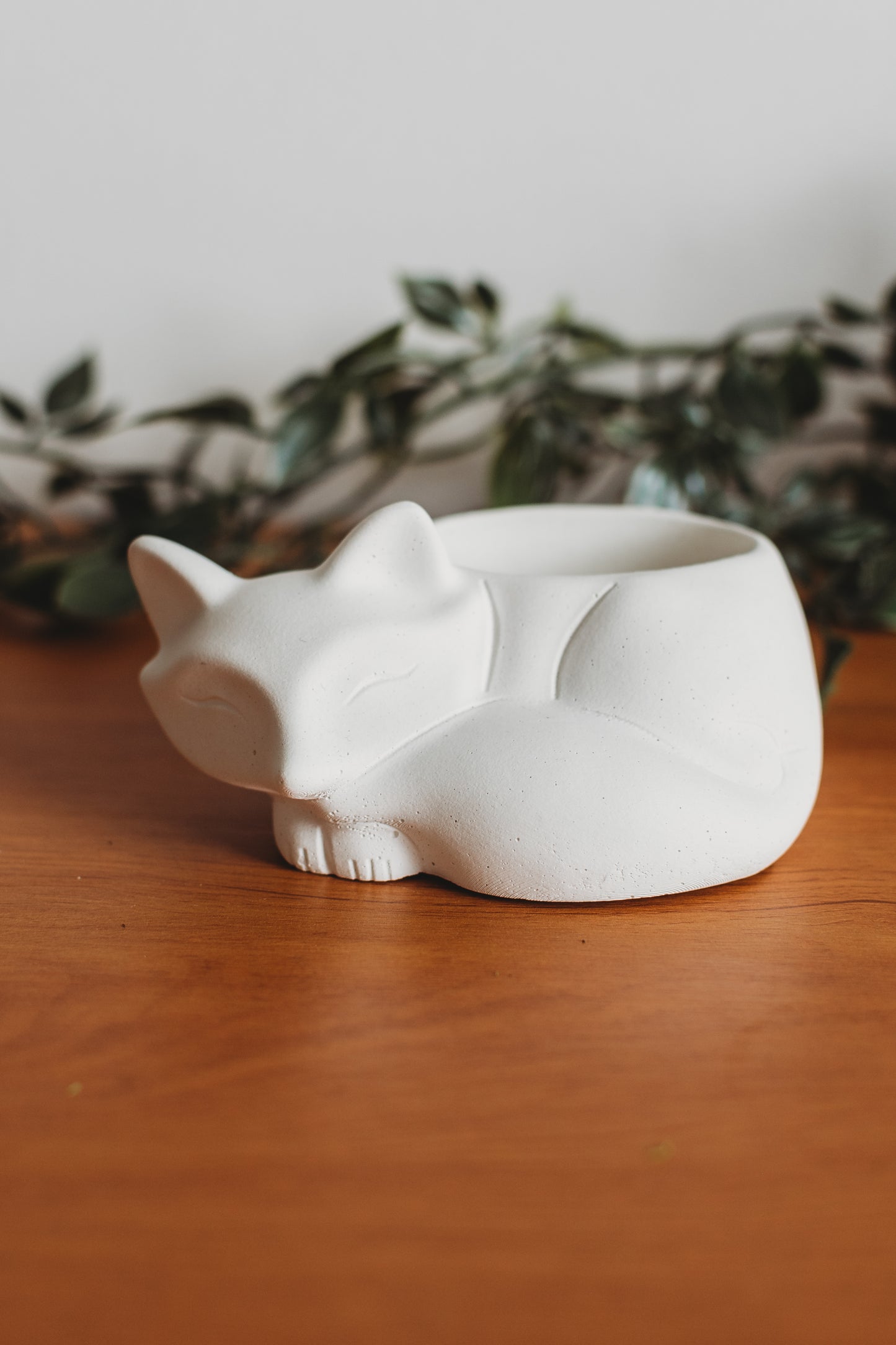 Handmade Sleeping Fox Concrete Planter: Desk Decor