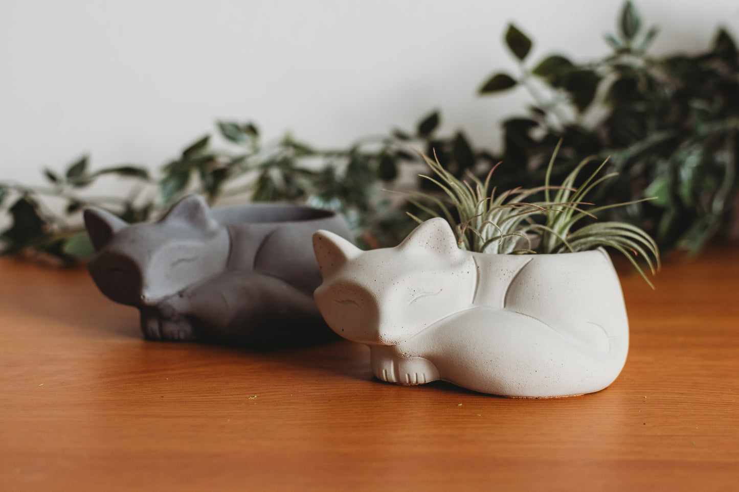 Handmade Sleeping Fox Concrete Planter: Desk Decor