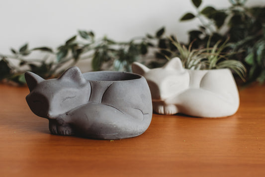 Handmade Sleeping Fox Concrete Planter: Desk Decor