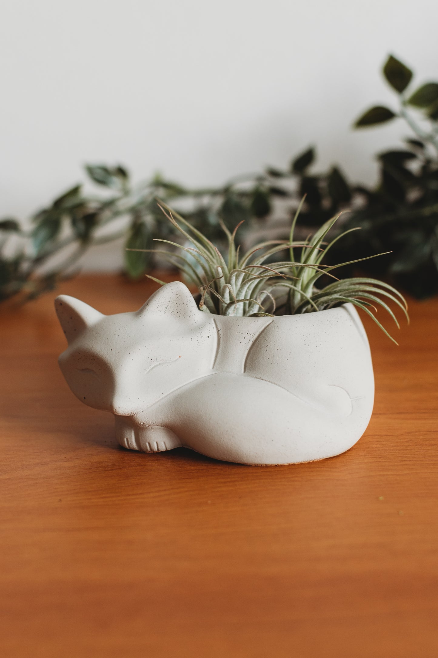 Handmade Sleeping Fox Concrete Planter: Desk Decor
