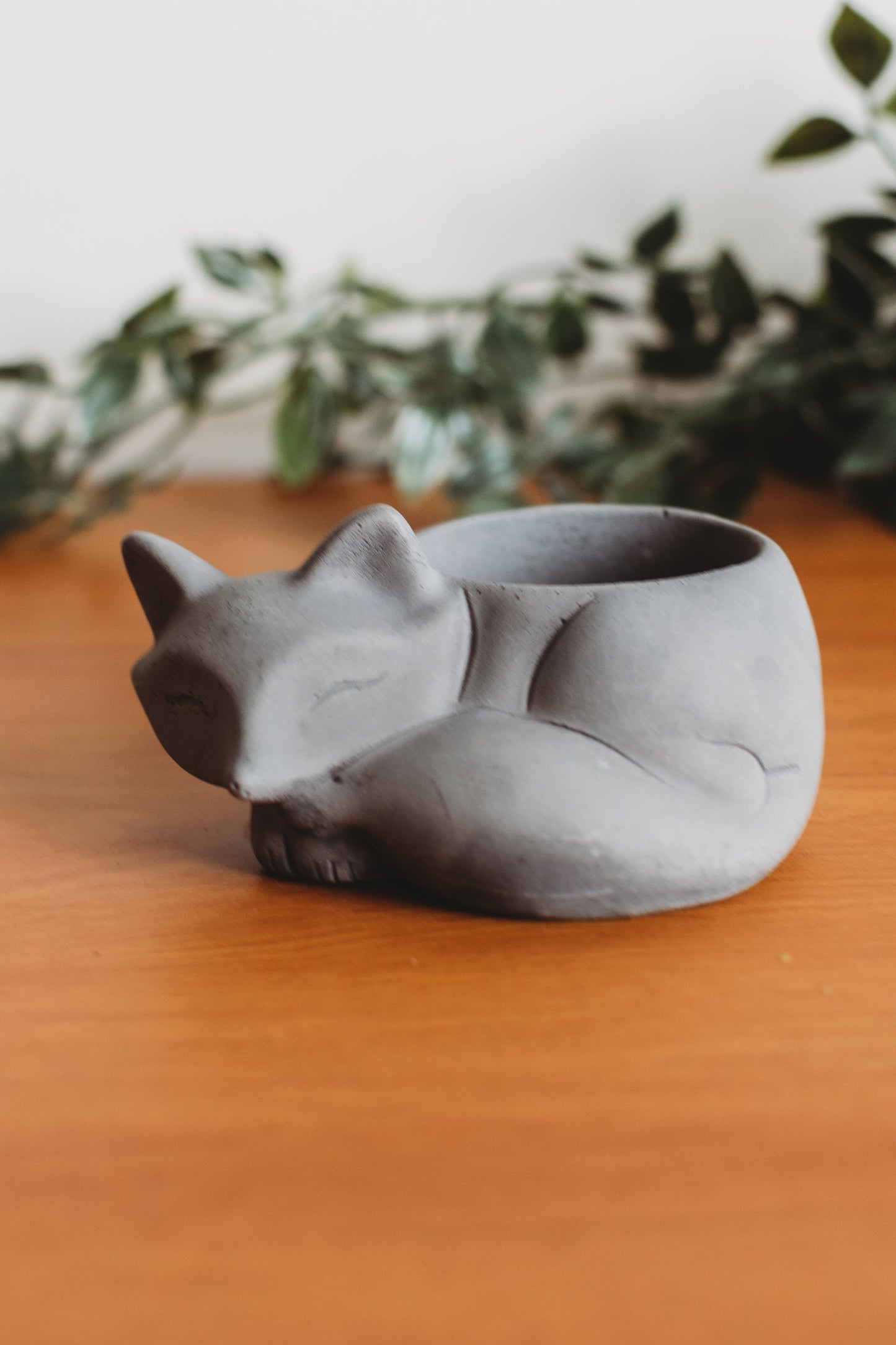 Handmade Sleeping Fox Concrete Planter: Desk Decor