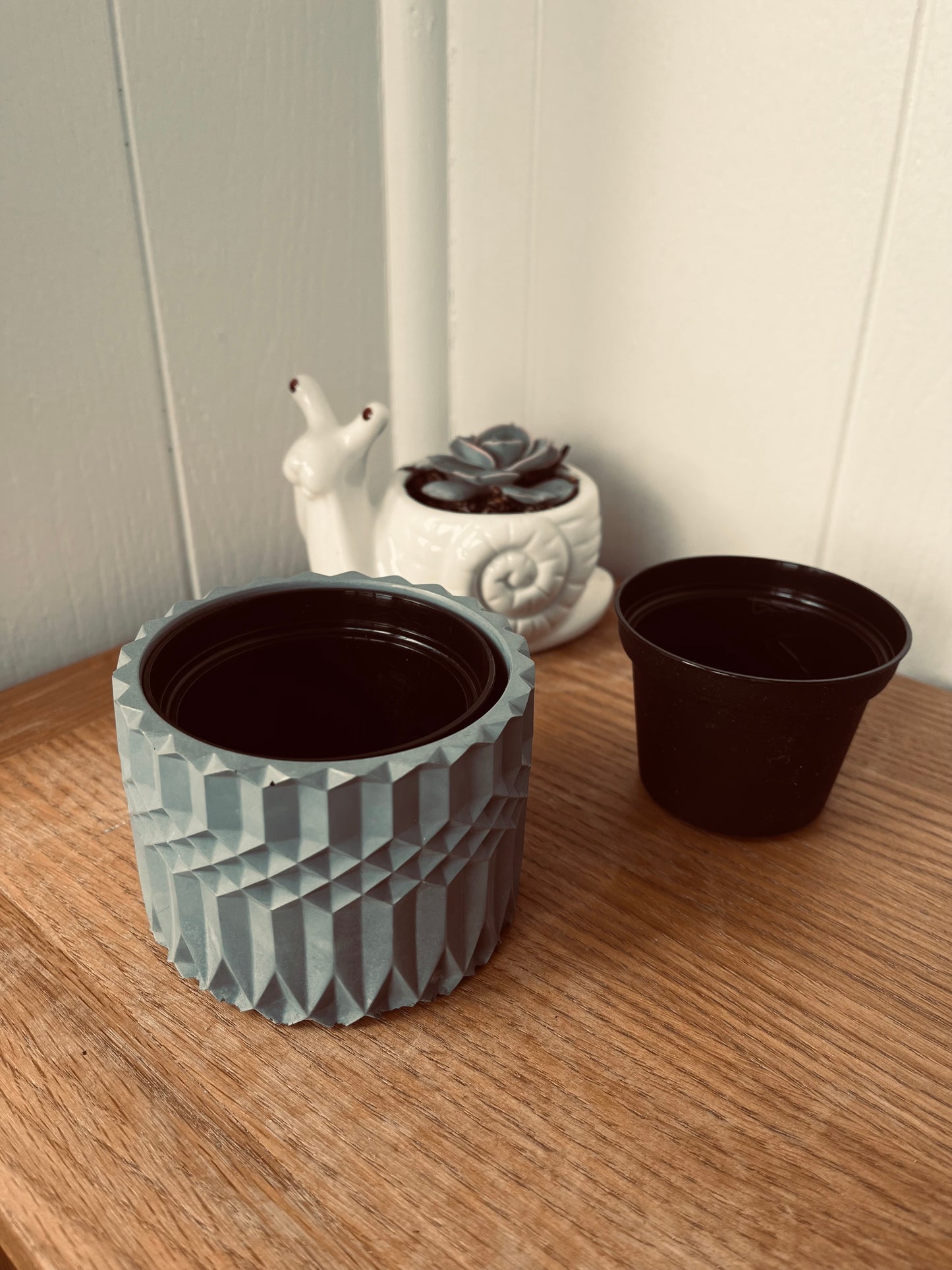 Handmade Vintage-Style Container | Geometric Cement Holder | Classic Concrete Planter