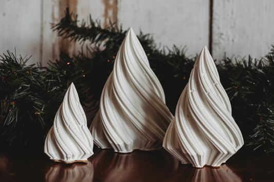 Handmade Concrete Christmas Trees | Concrete Spiral Trees | Set of 3 Holiday Tree Decor