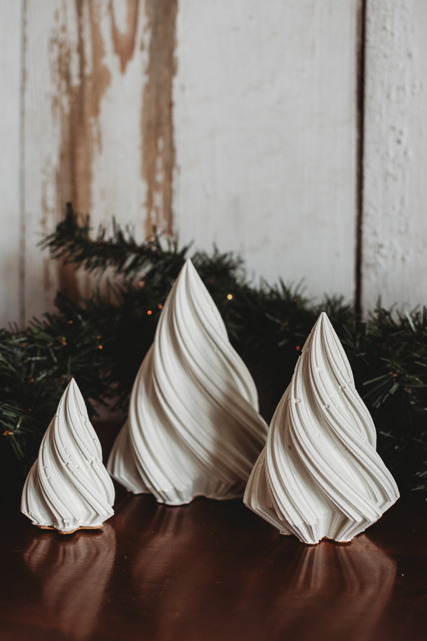 Handmade Concrete Christmas Trees | Concrete Spiral Trees | Set of 3 Holiday Tree Decor