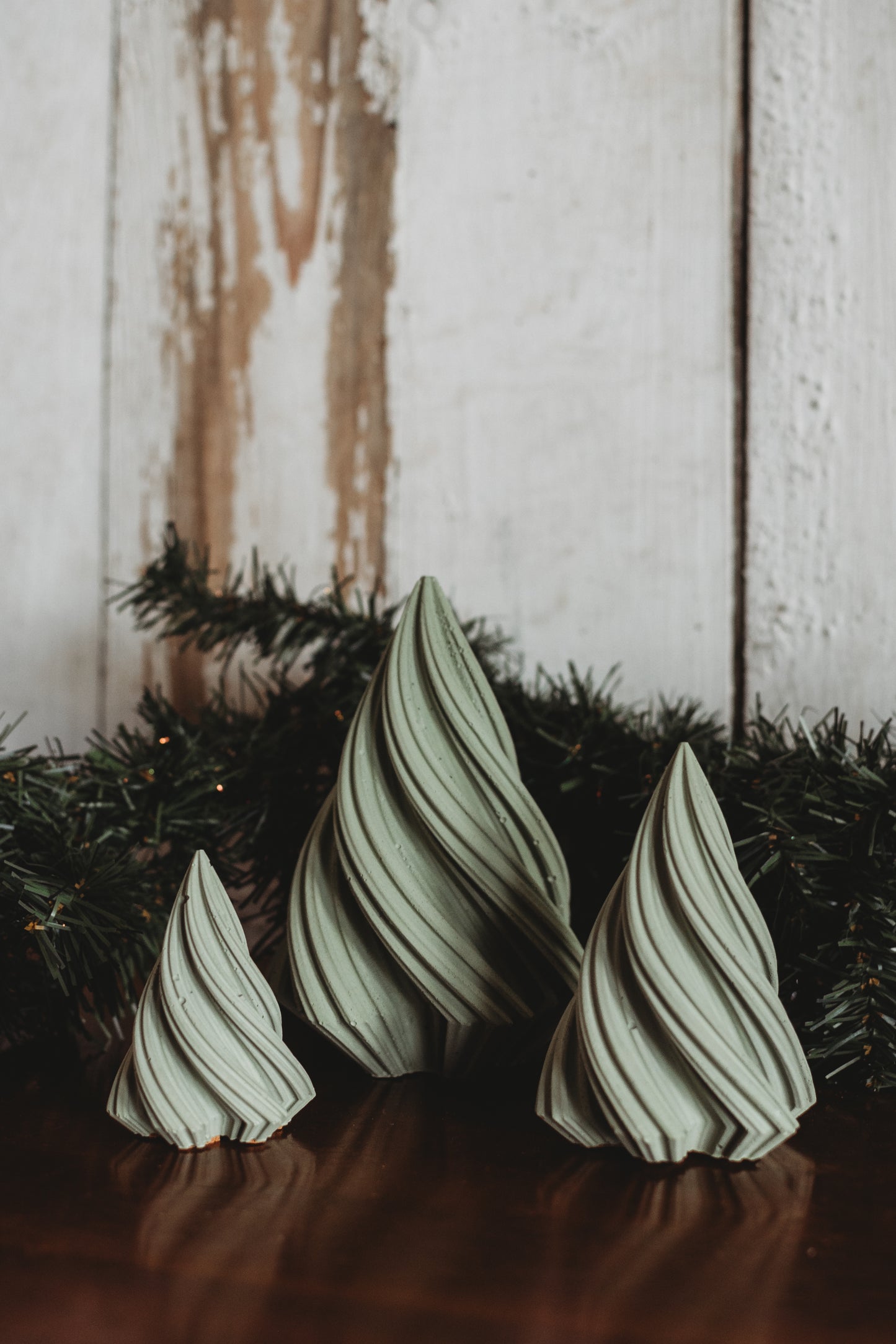 Handmade Concrete Christmas Trees | Concrete Spiral Trees | Set of 3 Holiday Tree Decor