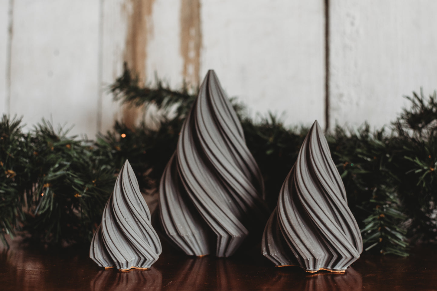 Handmade Concrete Christmas Trees | Concrete Spiral Trees | Set of 3 Holiday Tree Decor