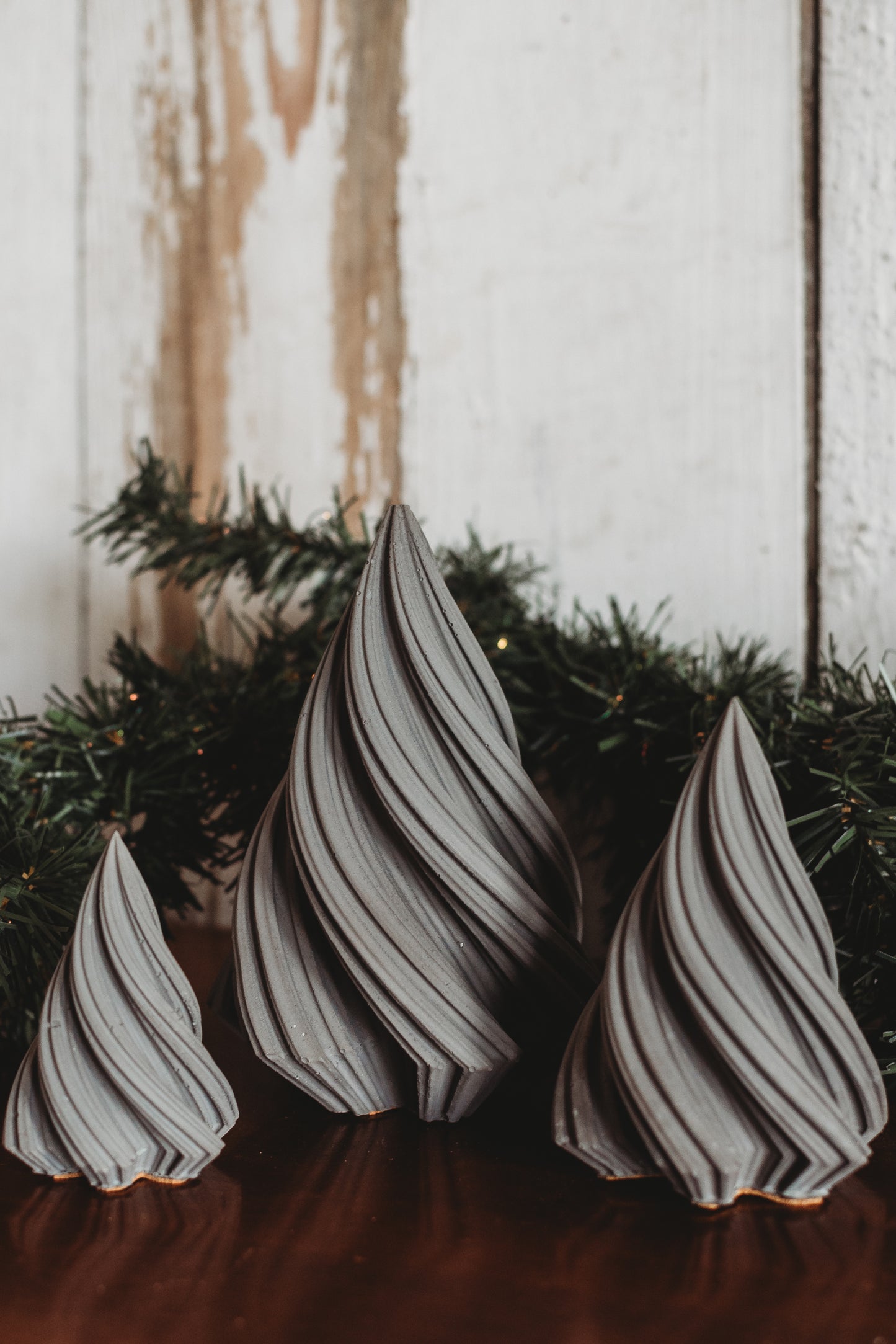 Handmade Concrete Christmas Trees | Concrete Spiral Trees | Set of 3 Holiday Tree Decor