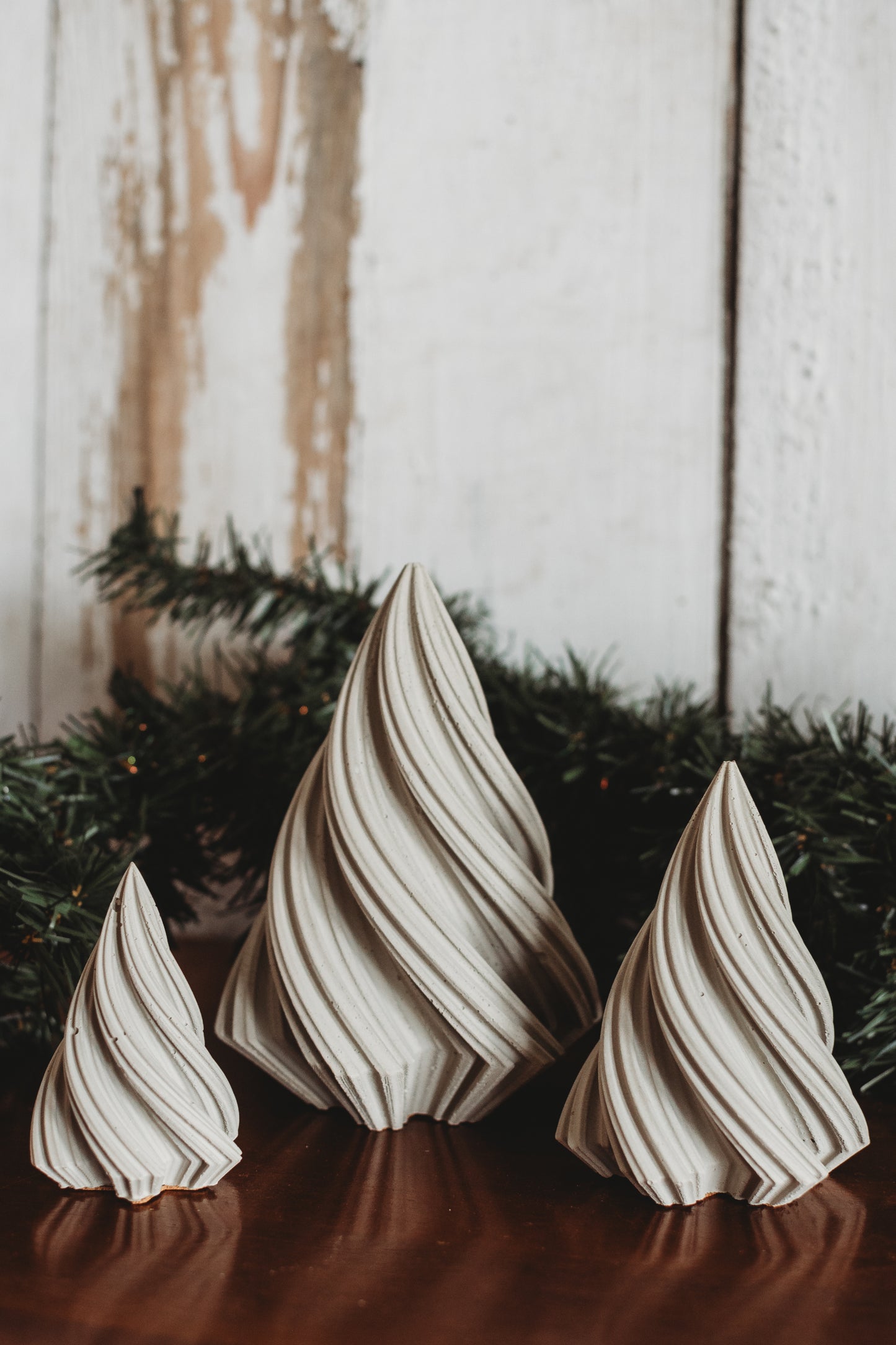 Handmade Concrete Christmas Trees | Concrete Spiral Trees | Set of 3 Holiday Tree Decor