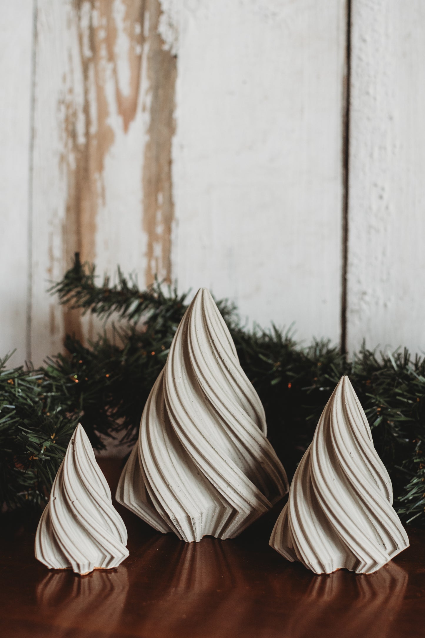 Handmade Concrete Christmas Trees | Concrete Spiral Trees | Set of 3 Holiday Tree Decor