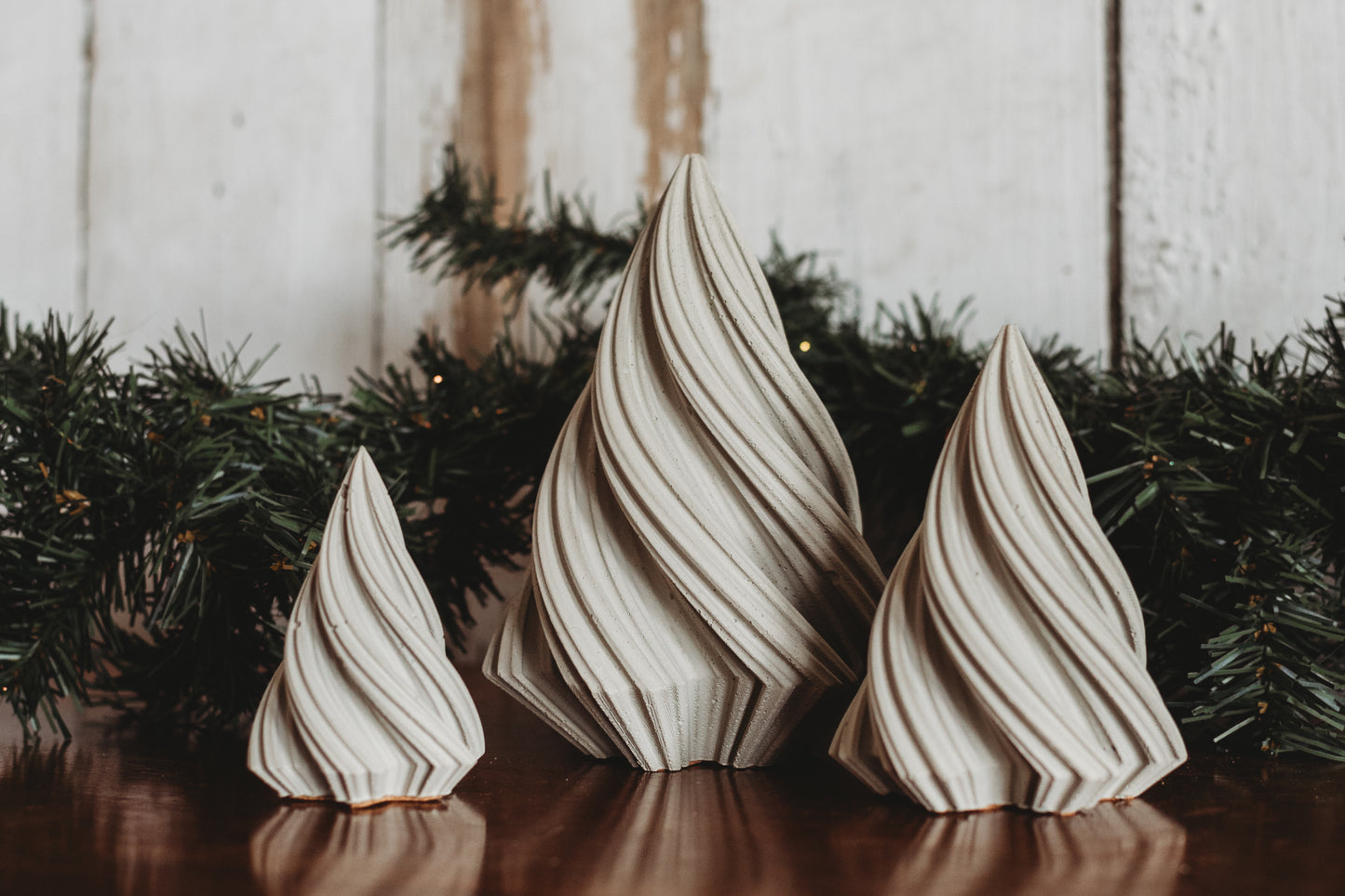 Handmade Concrete Christmas Trees | Concrete Spiral Trees | Set of 3 Holiday Tree Decor