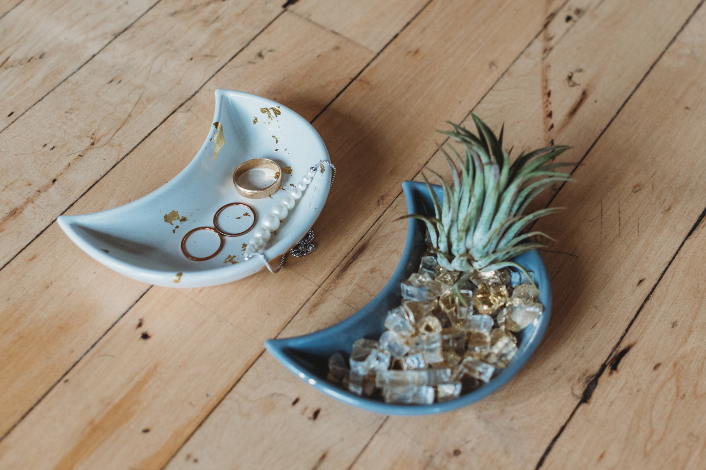 Handmade Moon Concrete Trinket Dish: Gold Foil Lunar Jewelry Coaster