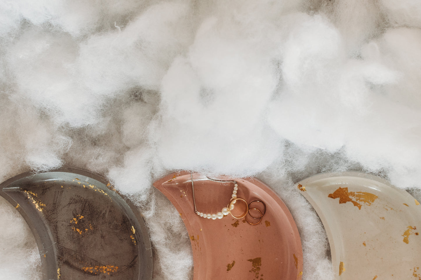 Handmade Moon Concrete Trinket Dish: Gold Foil Lunar Jewelry Coaster