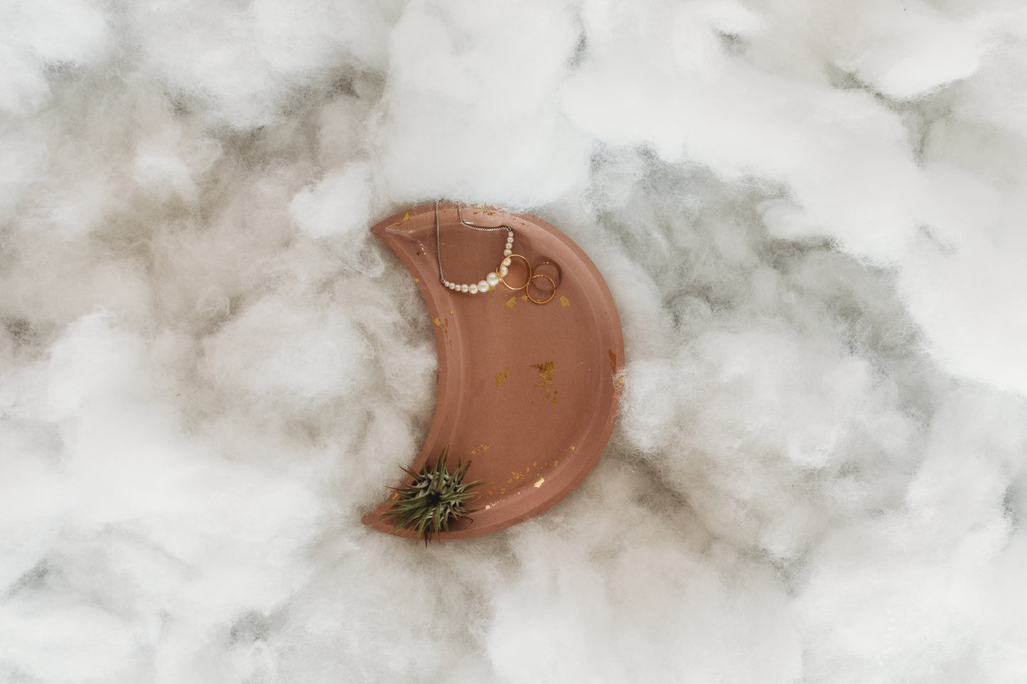 Handmade Moon Concrete Trinket Dish: Gold Foil Lunar Jewelry Coaster