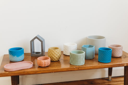 Jumbo Circle Concrete Container or Planter: Handmade Cement Utensil Holder