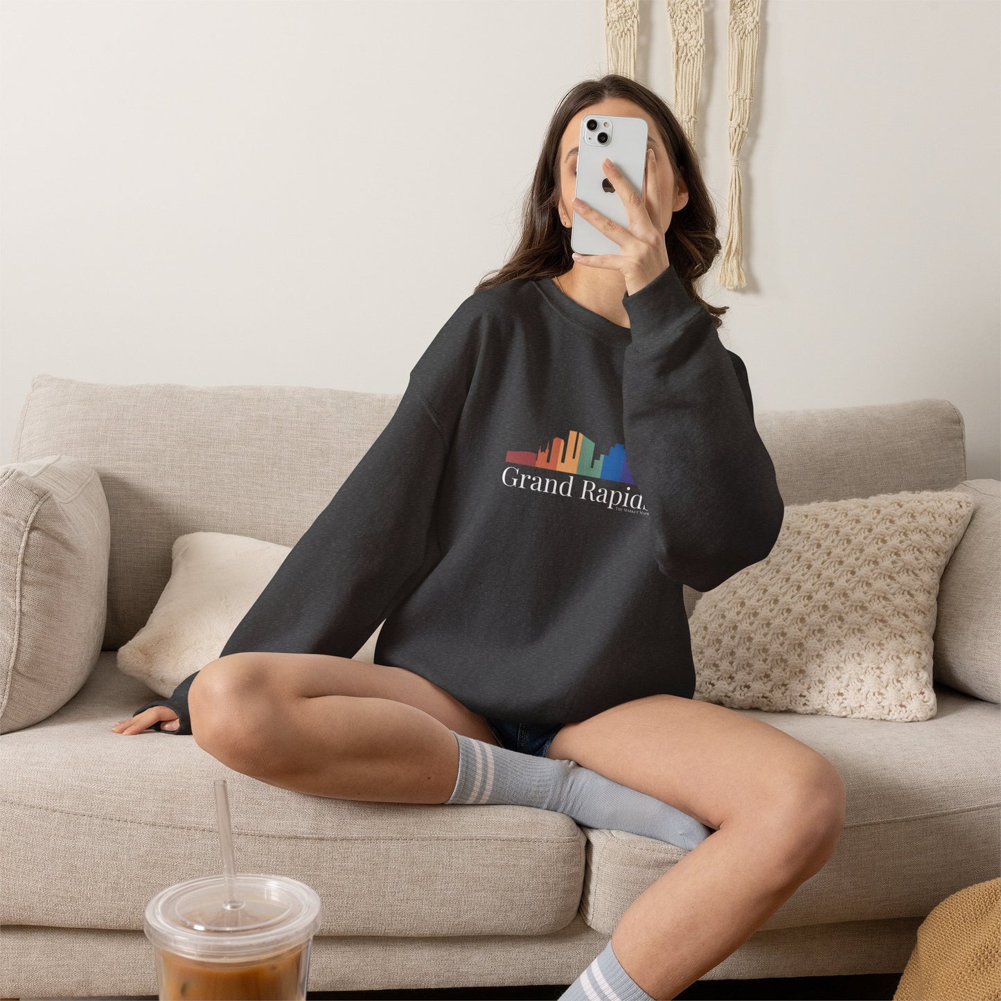 Grand Rapids Unisex Heavy Blend™ Crewneck Sweatshirt Rainbow Skyline