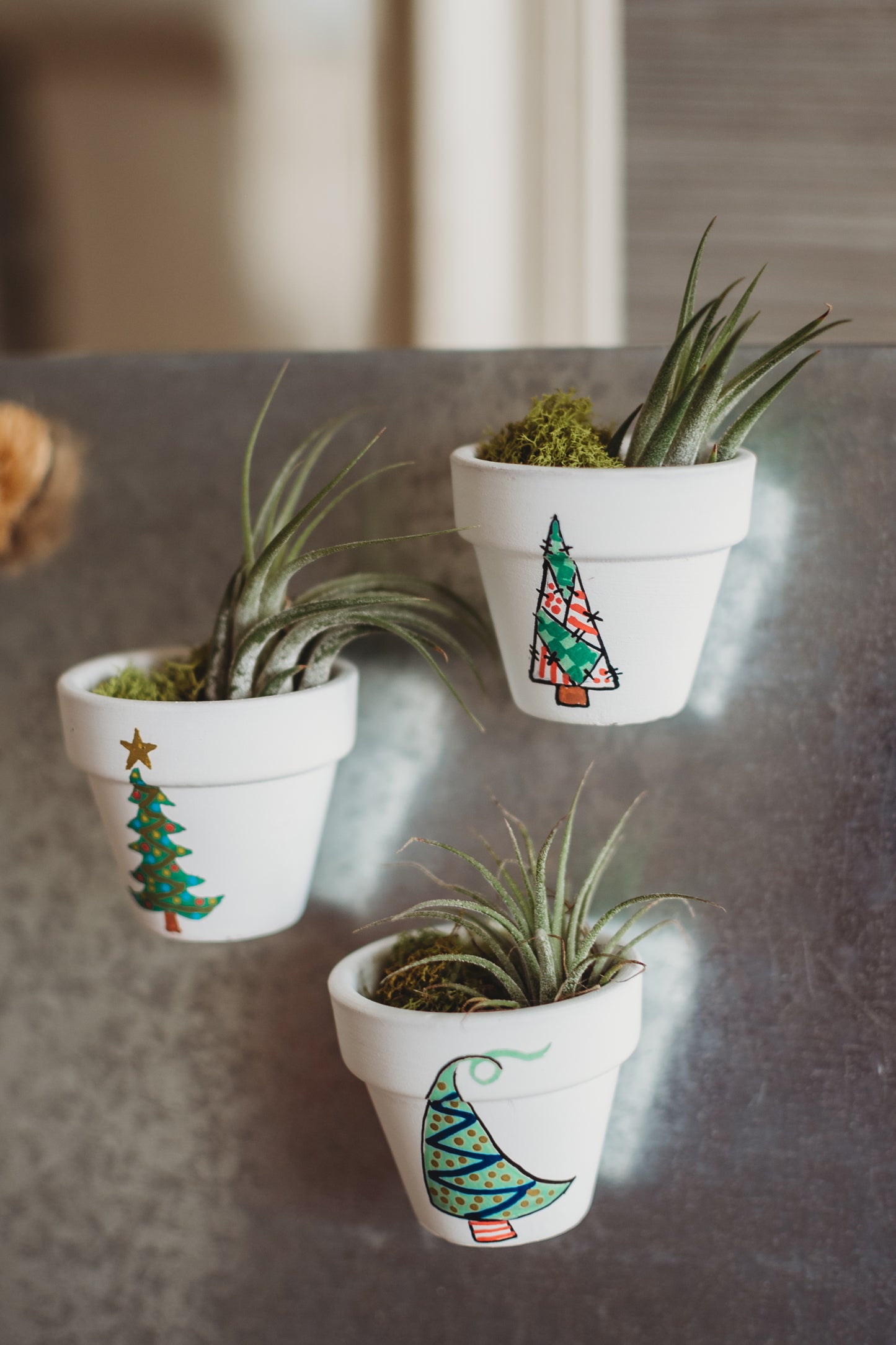 Holiday Hand-Painted Mini Pot Magnets | Mini Christmas Plant Magnets | Plant Refrigerator Magnets