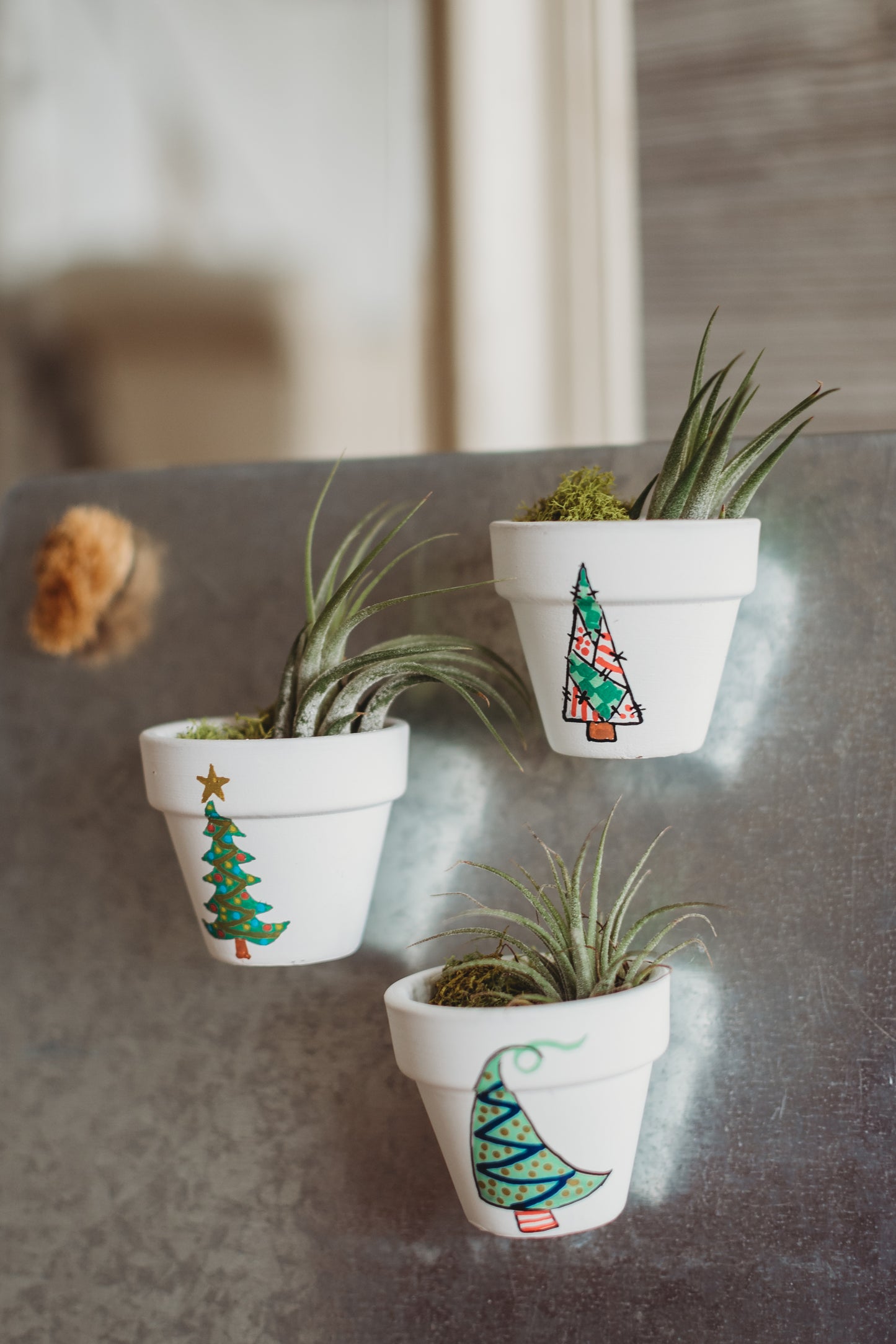 Holiday Hand-Painted Mini Pot Magnets | Mini Christmas Plant Magnets | Plant Refrigerator Magnets