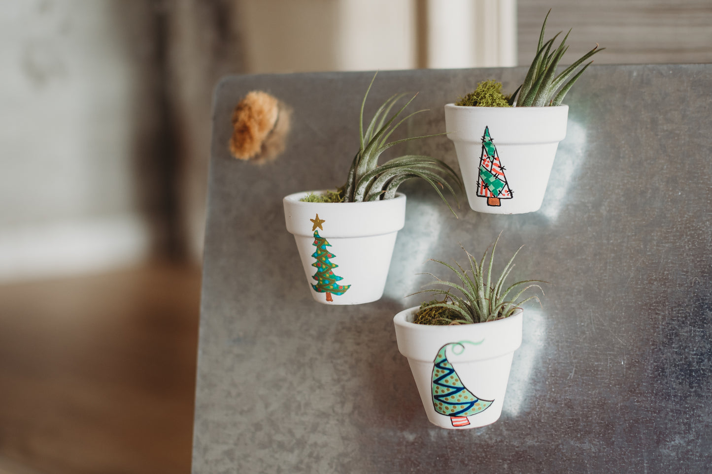 Holiday Hand-Painted Mini Pot Magnets | Mini Christmas Plant Magnets | Plant Refrigerator Magnets