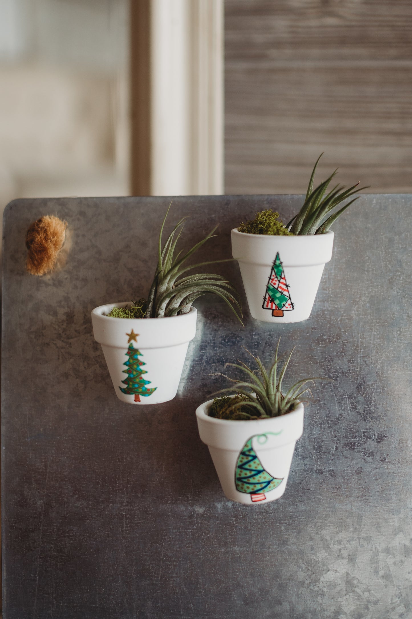 Holiday Hand-Painted Mini Pot Magnets | Mini Christmas Plant Magnets | Plant Refrigerator Magnets