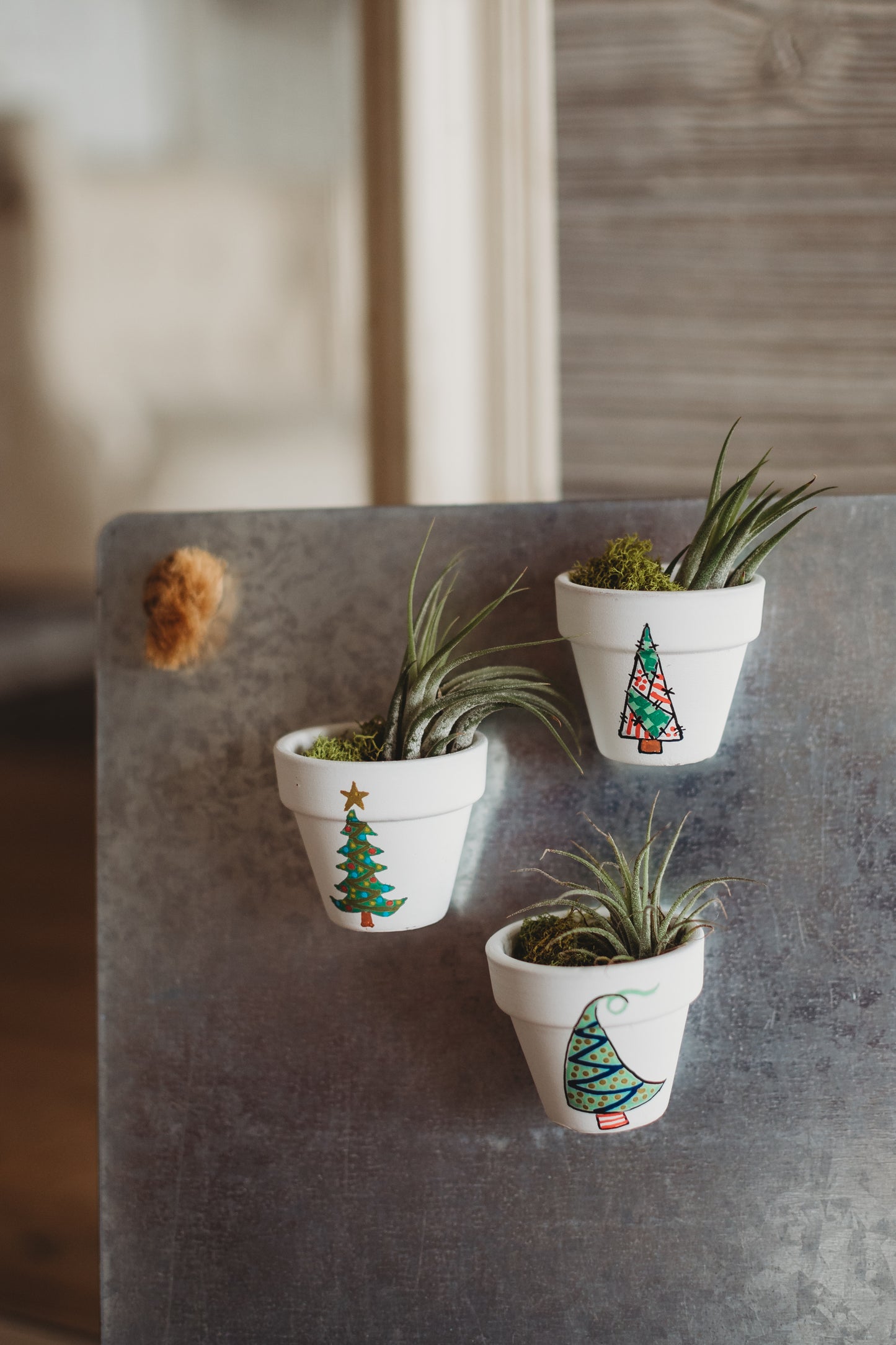 Holiday Hand-Painted Mini Pot Magnets | Mini Christmas Plant Magnets | Plant Refrigerator Magnets