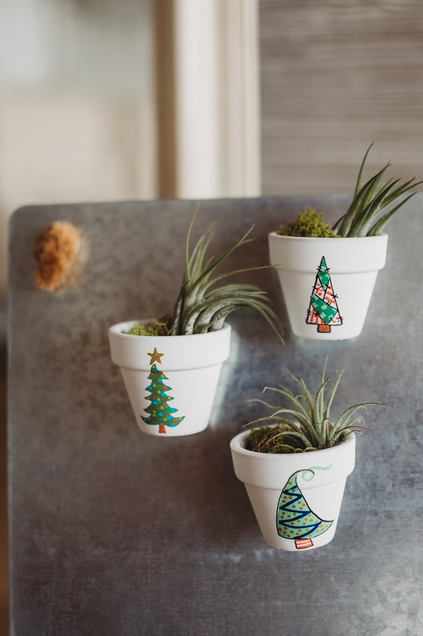 Holiday Hand-Painted Mini Pot Magnets | Mini Christmas Plant Magnets | Plant Refrigerator Magnets