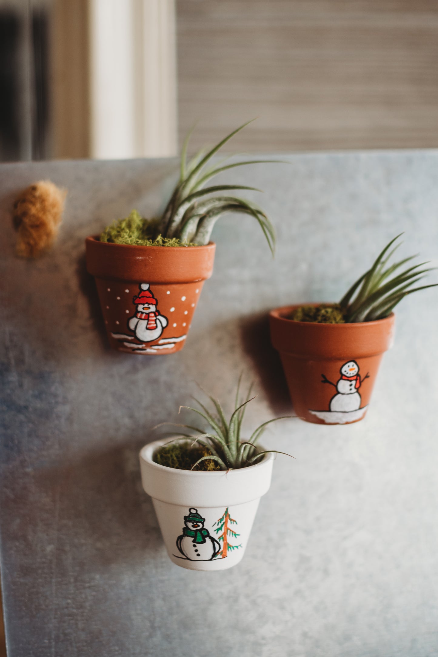 Holiday Hand-Painted Mini Pot Magnets | Mini Christmas Plant Magnets | Plant Refrigerator Magnets