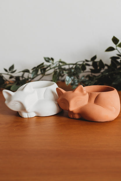 Handmade Sleeping Fox Concrete Planter: Desk Decor