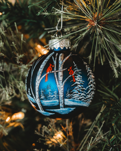 Hand-Painted Snowscape Glass Ornament