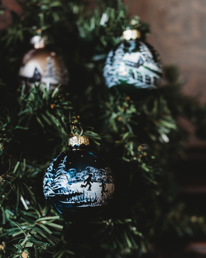 Hand-Painted Snowscape Glass Ornament