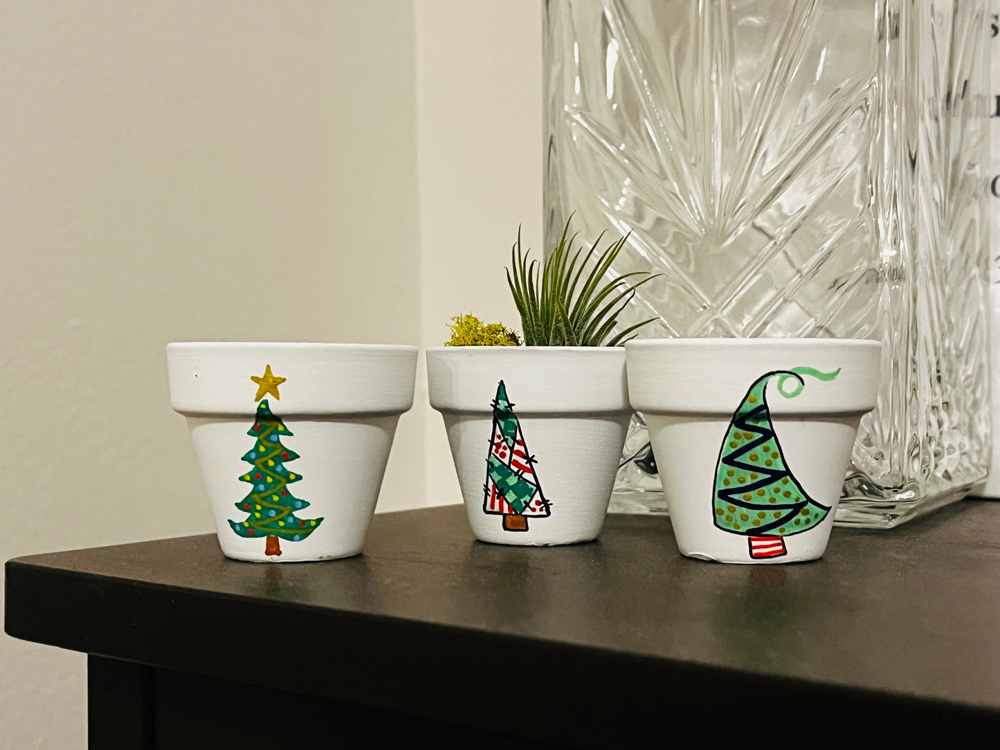 Holiday Hand-Painted Mini Pot Magnets | Mini Christmas Plant Magnets | Plant Refrigerator Magnets