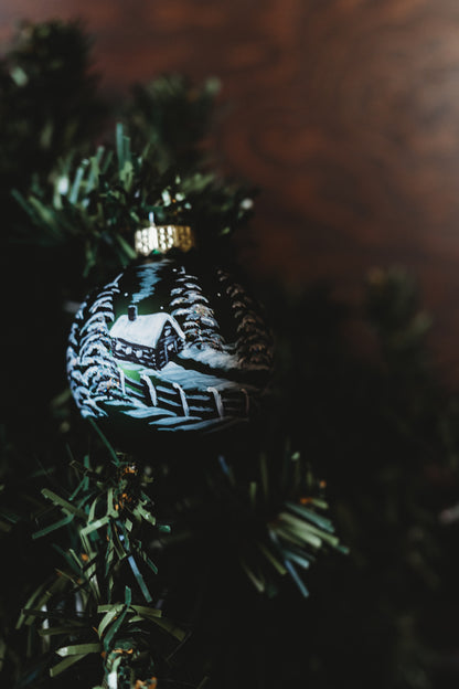 Hand-Painted Snowscape Glass Ornament