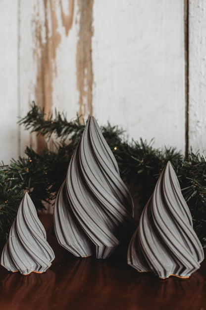 Handmade Concrete Christmas Trees | Concrete Spiral Trees | Set of 3 Holiday Tree Decor