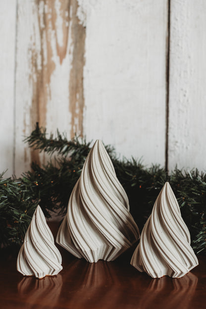 Handmade Concrete Christmas Trees | Concrete Spiral Trees | Set of 3 Holiday Tree Decor