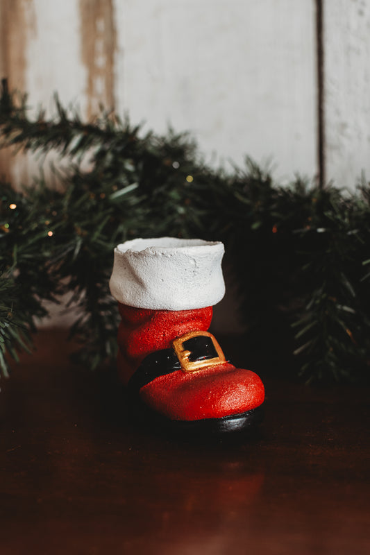 Hand-Painted Santa Boot | Handmade Concrete Christmas Decor