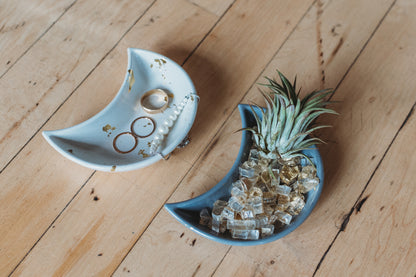 Handmade Moon Concrete Trinket Dish: Gold Foil Lunar Jewelry Coaster